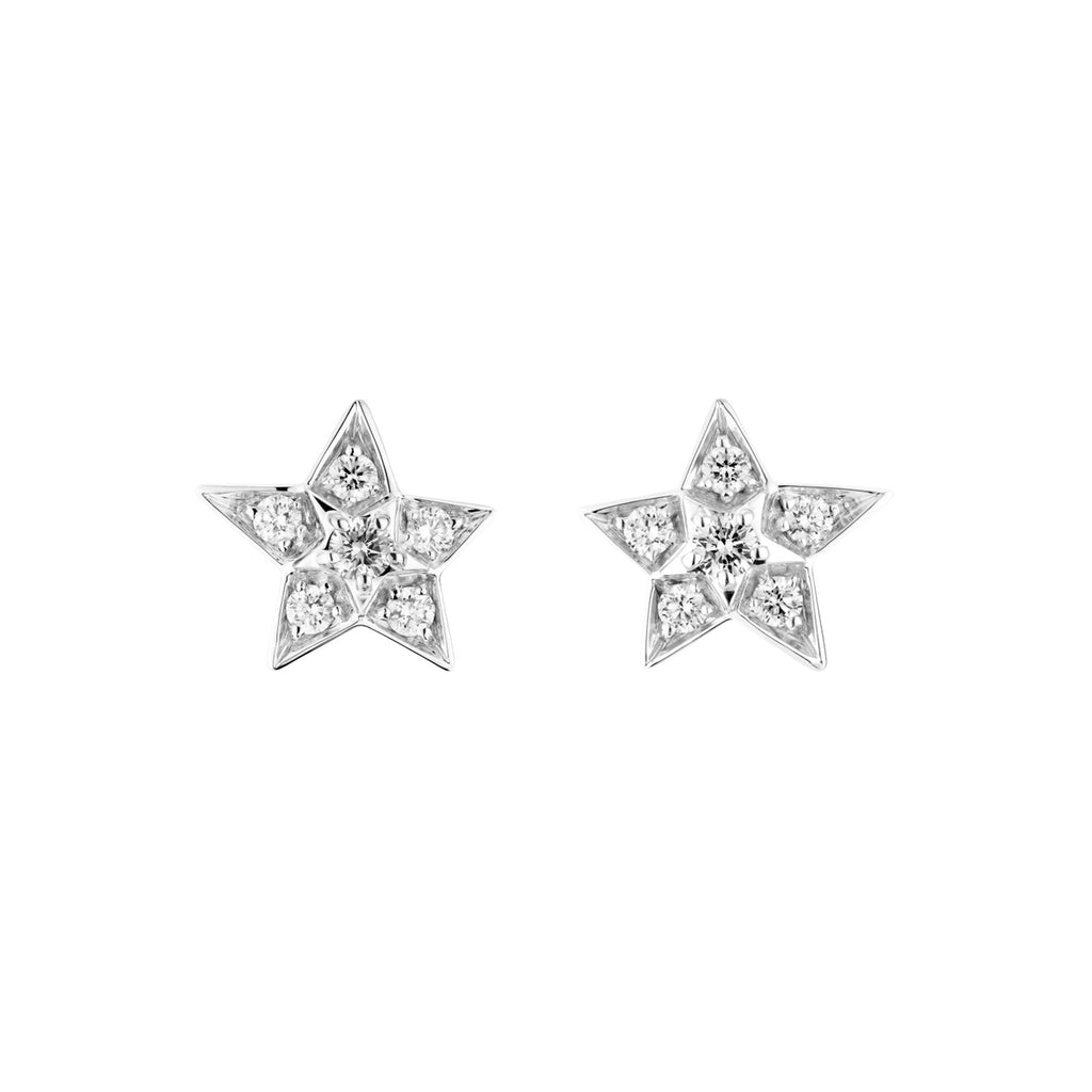 Chanel 18K White Gold Diamond Comete Geode Medium Stud Earrings