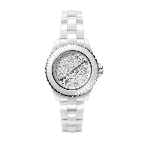 CHANEL J12 Cosmic Watch, 33mm - H7990 - CHANEL J12 Cosmic Watch in a 33mm white ceramic case with white dial on white ceramic bracelet, featuring a quartz movement.