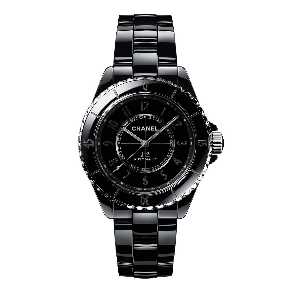 CHANEL J12 Phantom in a 38mm black ceramic case with black dial on black ceramic bracelet, featuring an automatic movement.