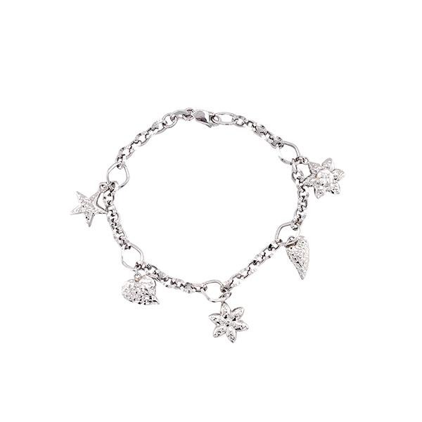 18K White Gold Multi-Charm Bracelet-Charms Gold Bracelet -