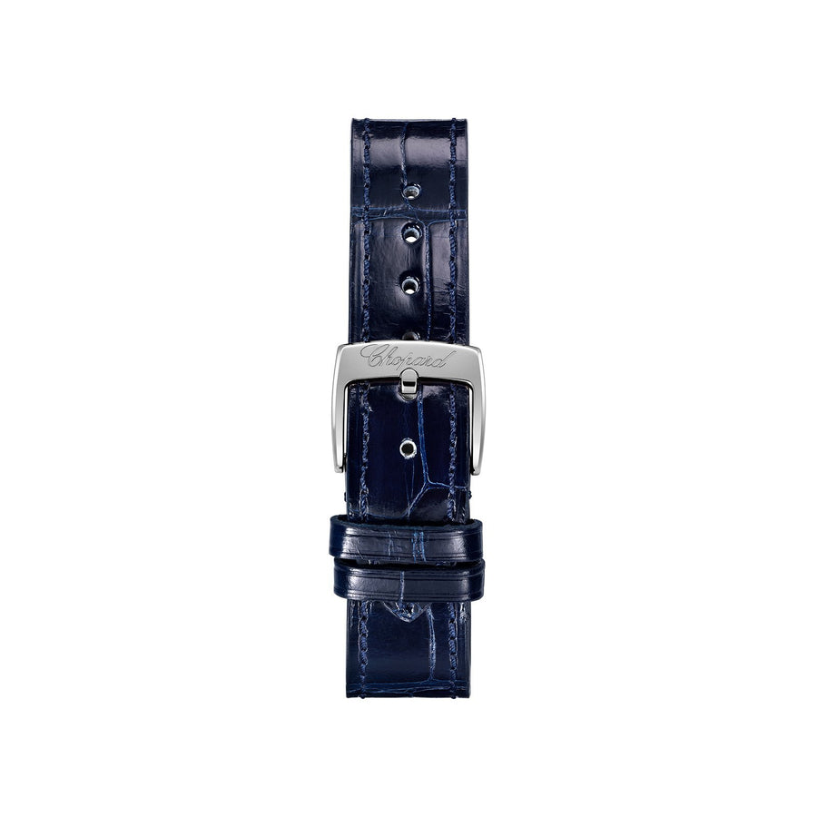 Chopard Happy Sport - 278608-3001 - Chopard Happy Sport in a 33mm stainless steel case with silver dial on leather strap, featuring five moving diamonds and an automatic movement.