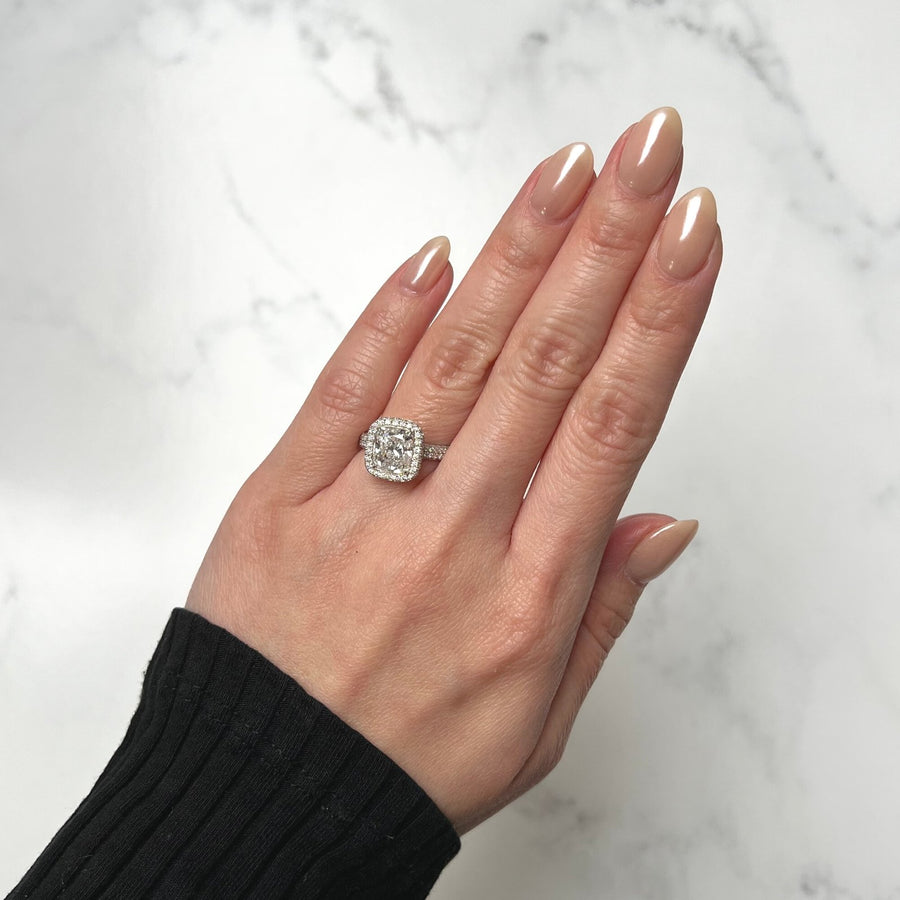 Cushion-cut Halo Double Row Engagement Ring - DRRAH00125