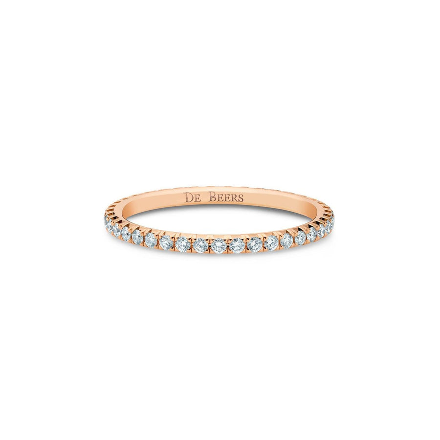 De Beers Classic Eternity Band in 18 karat rose gold with diamonds.