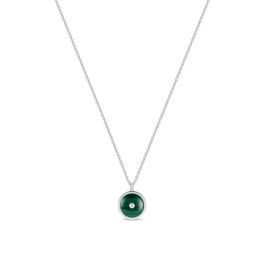 De Beers Enchanted Lotus Malachite Necklace in 18 karat white gold with diamonds.
