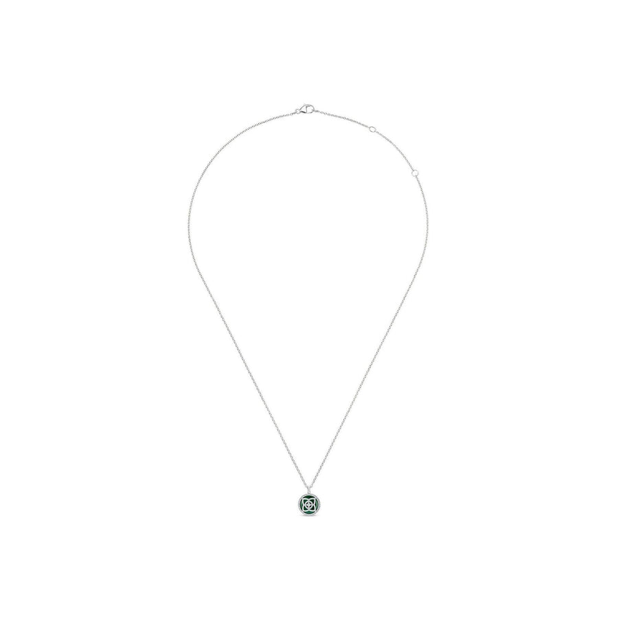De Beers Enchanted Lotus Malachite Necklace in 18 karat white gold with diamonds.