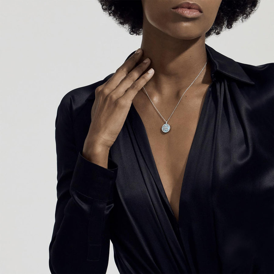 De Beers Enchanted Lotus Pendant in White Gold and Turquoise -
