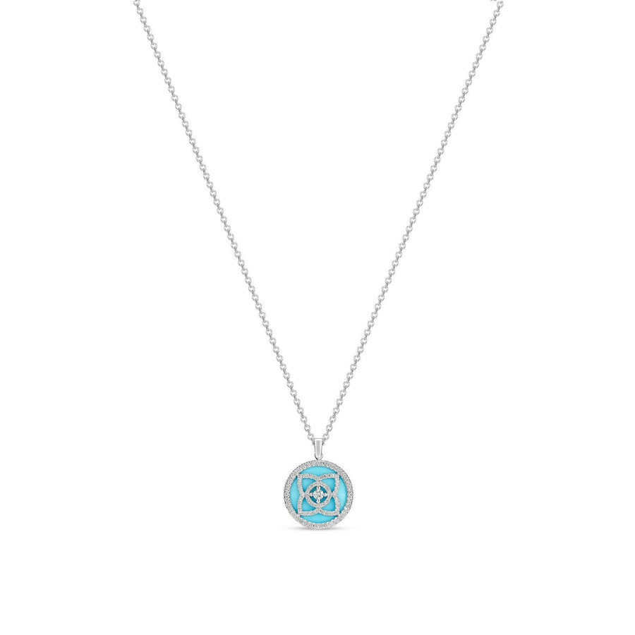 De Beers Enchanted Lotus Pendant in White Gold and Turquoise -