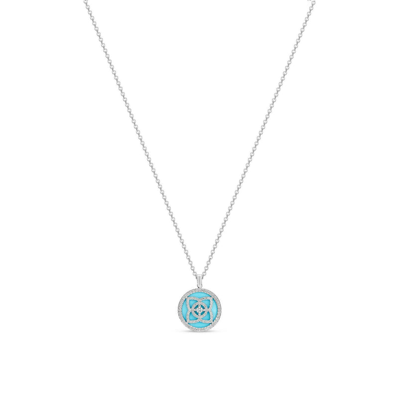 De Beers Enchanted Lotus Turquoise Necklace-De Beers Enchanted Lotus Pendant in White Gold and Turquoise -