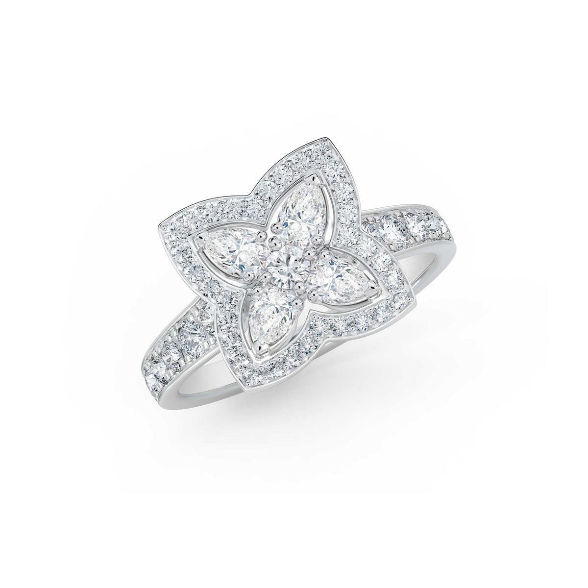De Beers Enchanted Lotus Ring - R103940 - De Beers Enchanted Lotus Ring in 18 karat white gold with diamonds totaling 1.09 carats.