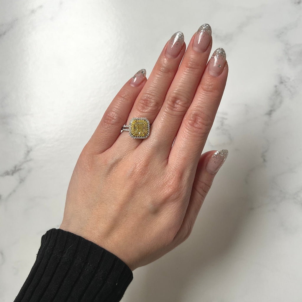 1.40 Carat Yellow Diamond Pear Cut Halo Engagement Ring