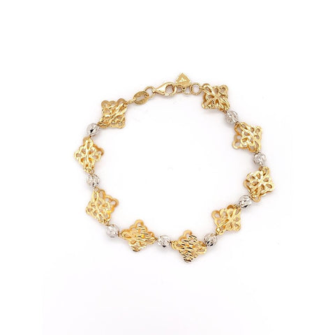 Diamond Cut Flower Two Tone Gold Bracelet -