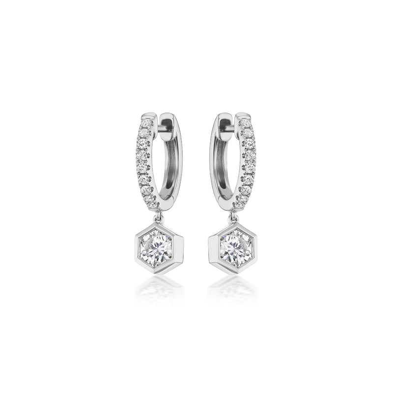 Diamond Dangle Huggie Earrings-Diamond Dangle Huggie Earrings - 43562