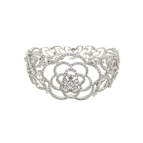 Diamond Flower Cuff Bangle -