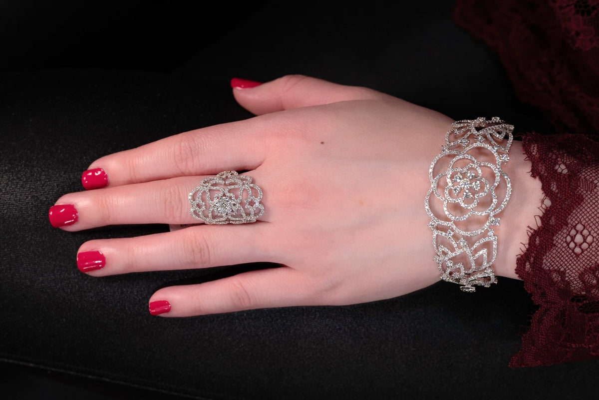 Diamond Flower Cuff Bangle -