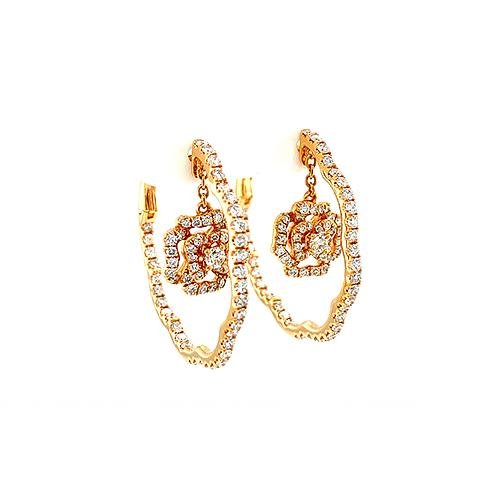 Diamond Flower Hoop Earrings -