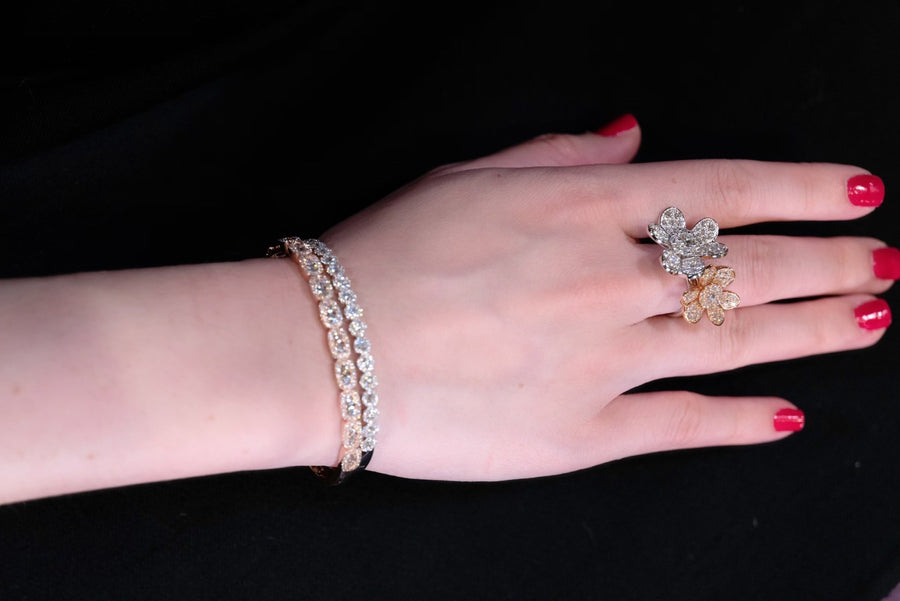 Diamond Flower Ring Set -