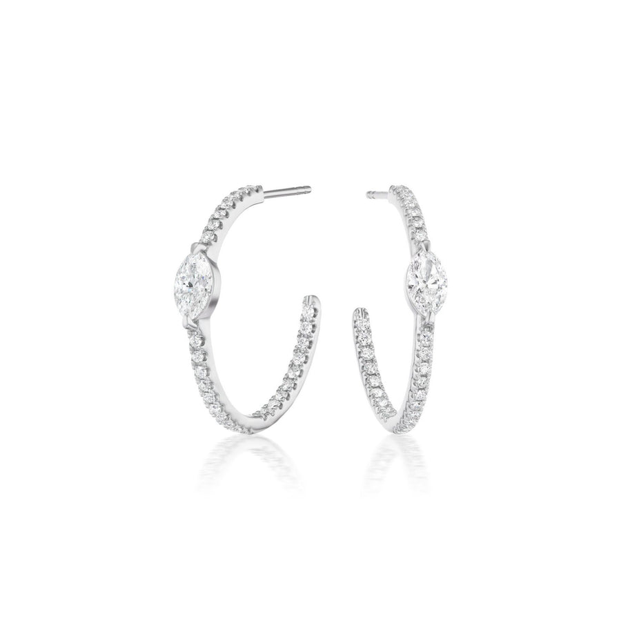 Diamond Hoop Earrings with Marquise-cut Diamond Accent - DENKA04480