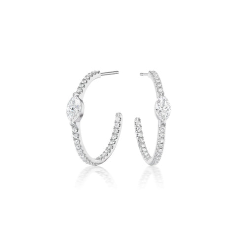 Diamond Hoop Earrings with Marquise-cut Diamond Accent - DENKA04480