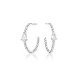 Diamond Hoop Earrings with Pear-cut Diamond Accent-Diamond Hoop Earrings with Pear-cut Diamond Accent - DENKA04471