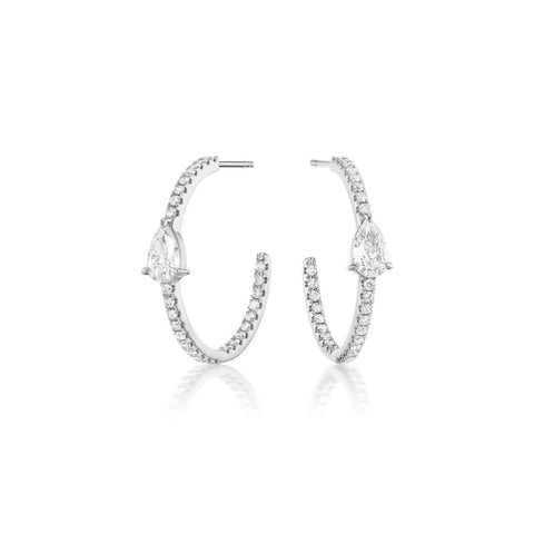 Diamond Hoop Earrings with Pear-cut Diamond Accent - DENKA04471