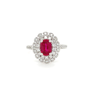 Double Halo Ruby Diamond Ring-Double Halo Ruby Diamond Ring - RREDW00448