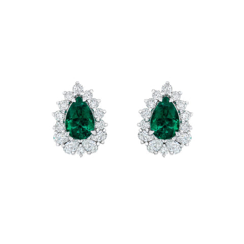 Emerald and Diamond Stud Earrings-Emerald and Diamond Stud Earrings - EENEL00046