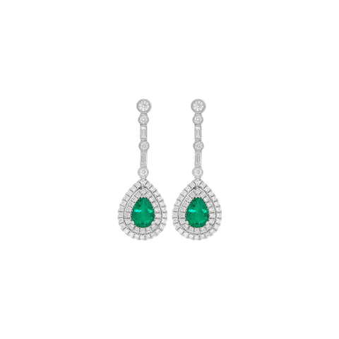 Emerald Diamond Dangle Earrings -