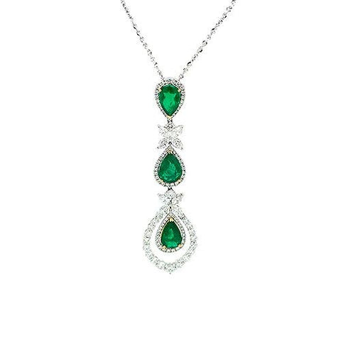 Emerald Diamond Drop Pendant and Chain -