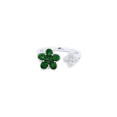 Emerald Diamond Flower Ring -