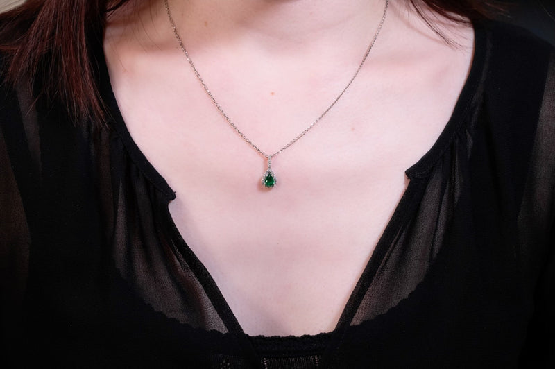 Emerald Diamond Pendant and Chain-Emerald Diamond Pendant and Chain -