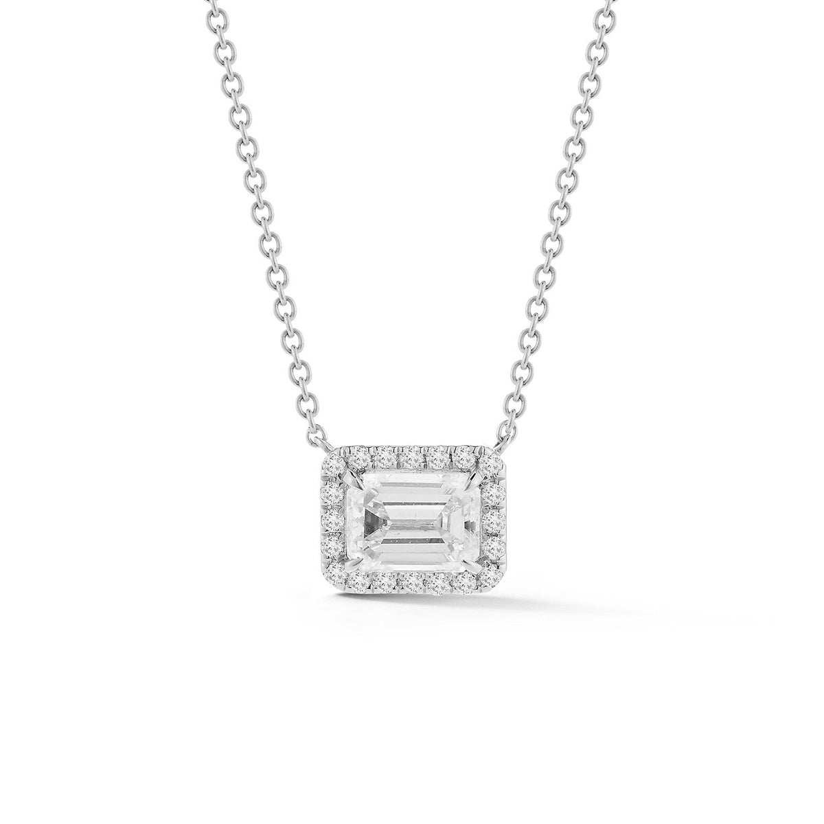 Emerald Halo Diamond Necklace -