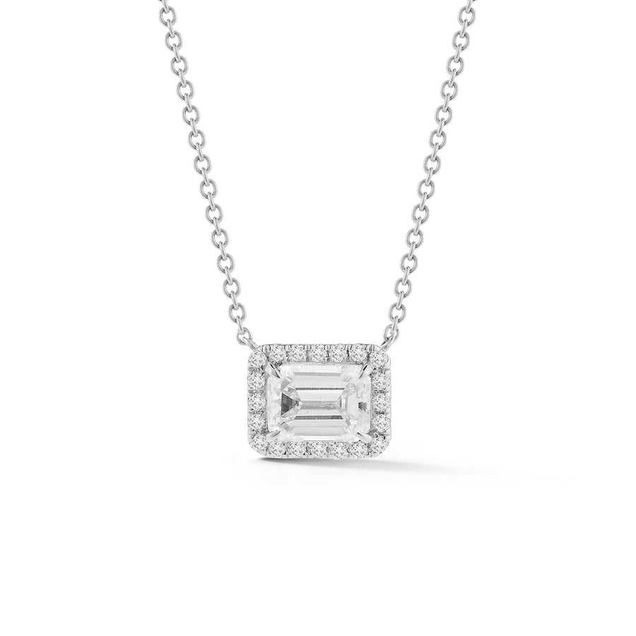 Emerald Halo Diamond Necklace -