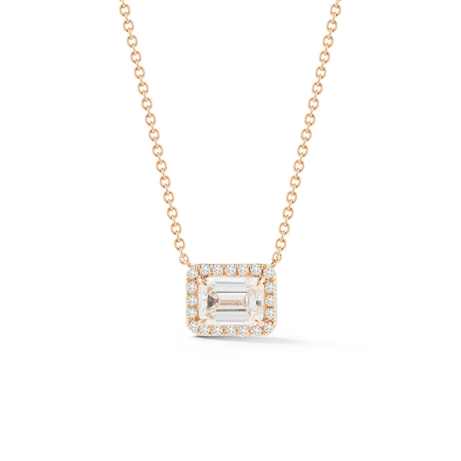 Emerald Halo Diamond Necklace -
