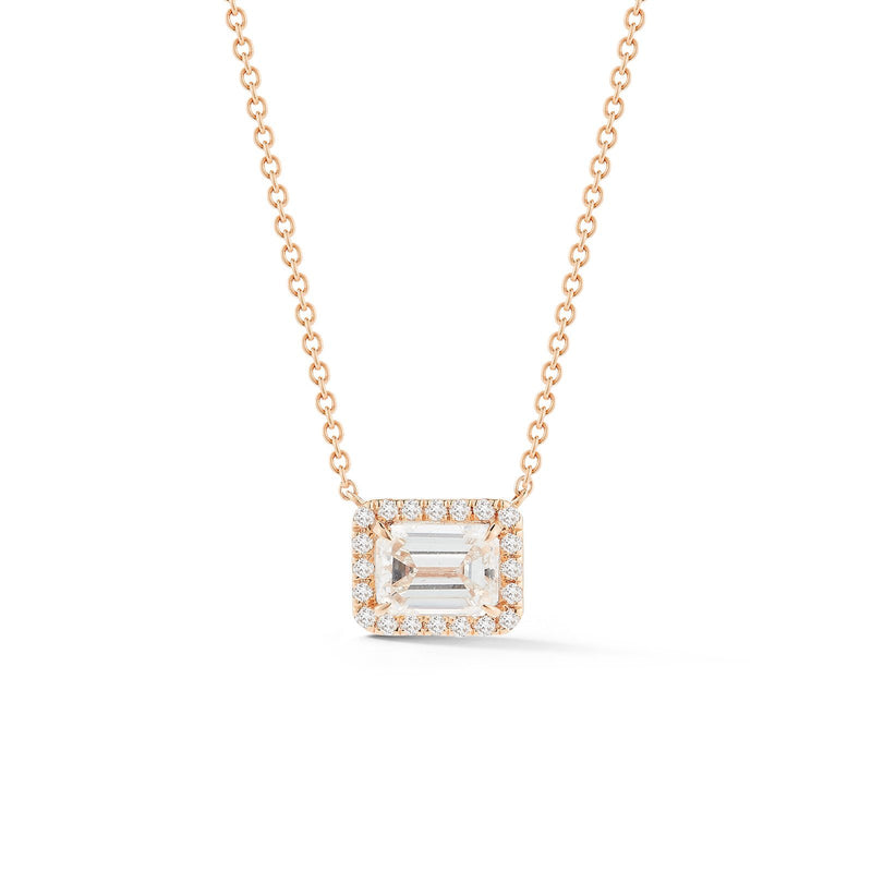 Emerald Halo Diamond Necklace-Emerald Halo Diamond Necklace -