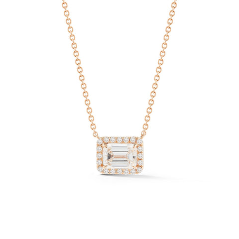 Emerald Halo Diamond Necklace-Emerald Halo Diamond Necklace -
