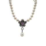 White Freshwater Pearl Diamond Sapphire Necklace-Fresh Water Pearl Diamond Sapphire Necklace - FNSCH00064