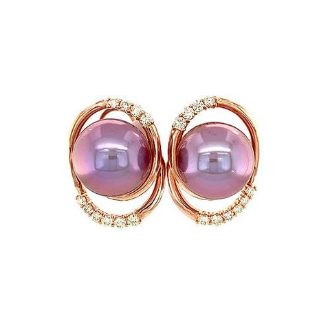 Freshwater Cultured Pearl Diamond Earrings -