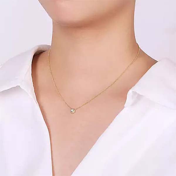 Gabriel & Co. Beaded Round Bezel Set Diamond Pendant Necklace - NK4764Y45JJ