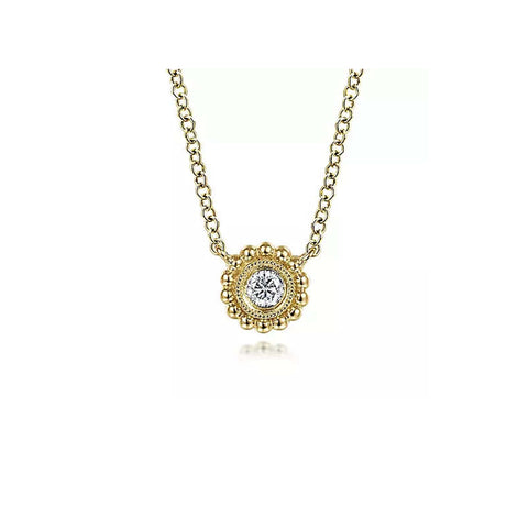 Gabriel & Co. Beaded Round Bezel Set Diamond Pendant Necklace - NK4764Y45JJ