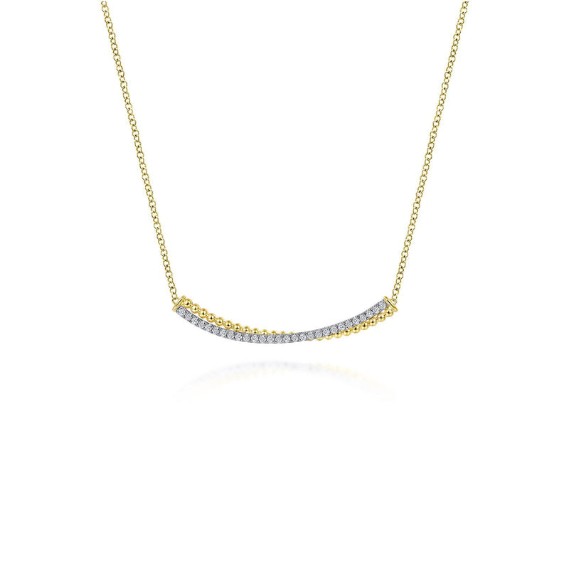 Gabriel & Co. Bujukan Bead and Diamond Pavé Curved Bar Necklace-Gabriel & Co. Bujukan Bead and Diamond Pavé Curved Bar Necklace - NK6367M45JJ