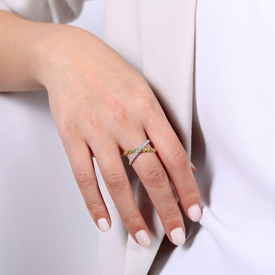 Gabriel & Co. Bujukan Diamond and Metal Bead Criss Cross Ring - LR51628M45JJ