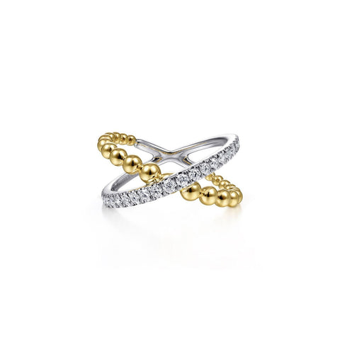 Gabriel & Co. Bujukan Diamond and Metal Bead Criss Cross Ring-Gabriel & Co. Bujukan Diamond and Metal Bead Criss Cross Ring - LR51628M45JJ