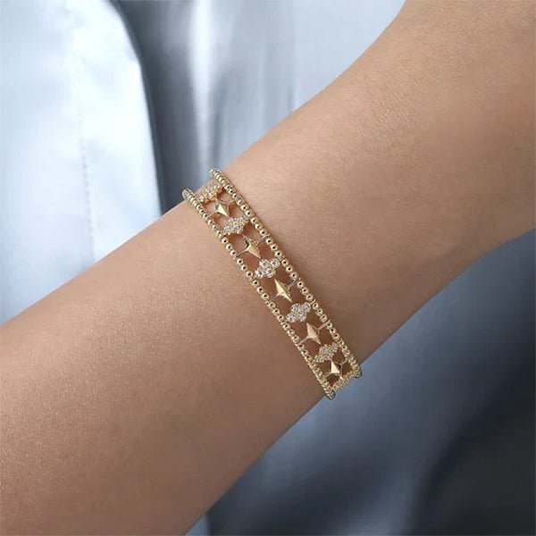 Gabriel & Co. Bujukan Diamond Cluster and Gold Pyramid Cuff Bangle-Gabriel & Co. Bujukan Diamond Cluster and Gold Pyramid Cuff Bangle - BG4615-62Y45JJ