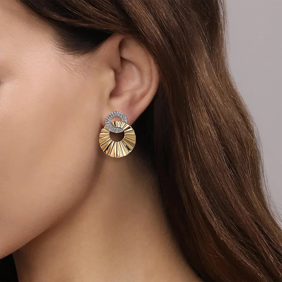 Gabriel & Co. Double Round Disk with Diamond Cut Texture Earrings - EG14853M45JJ