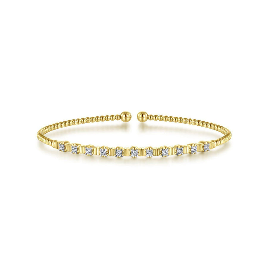 Gabriel & Co. Bujukan Bead Cuff Bracelet with Diamond Stations in 14 karat yellow gold.