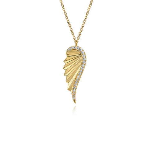 Gabriel & Co. Gold Diamond Cut Wing Shape Pendant Necklace - NK7570Y45JJ