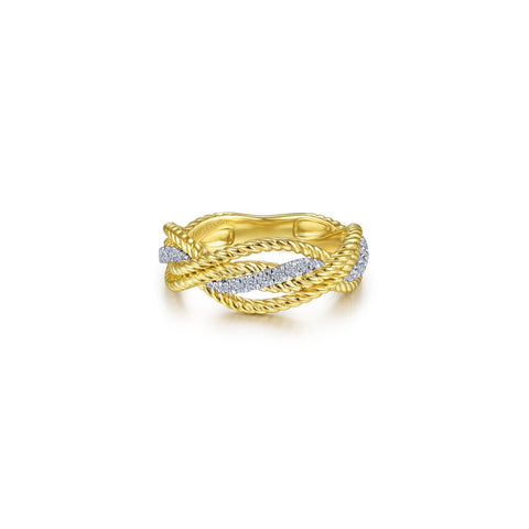 Gabriel & Co. Gold Twisted Rope and Diamond Intersecting Ring - LR51732M45JJ