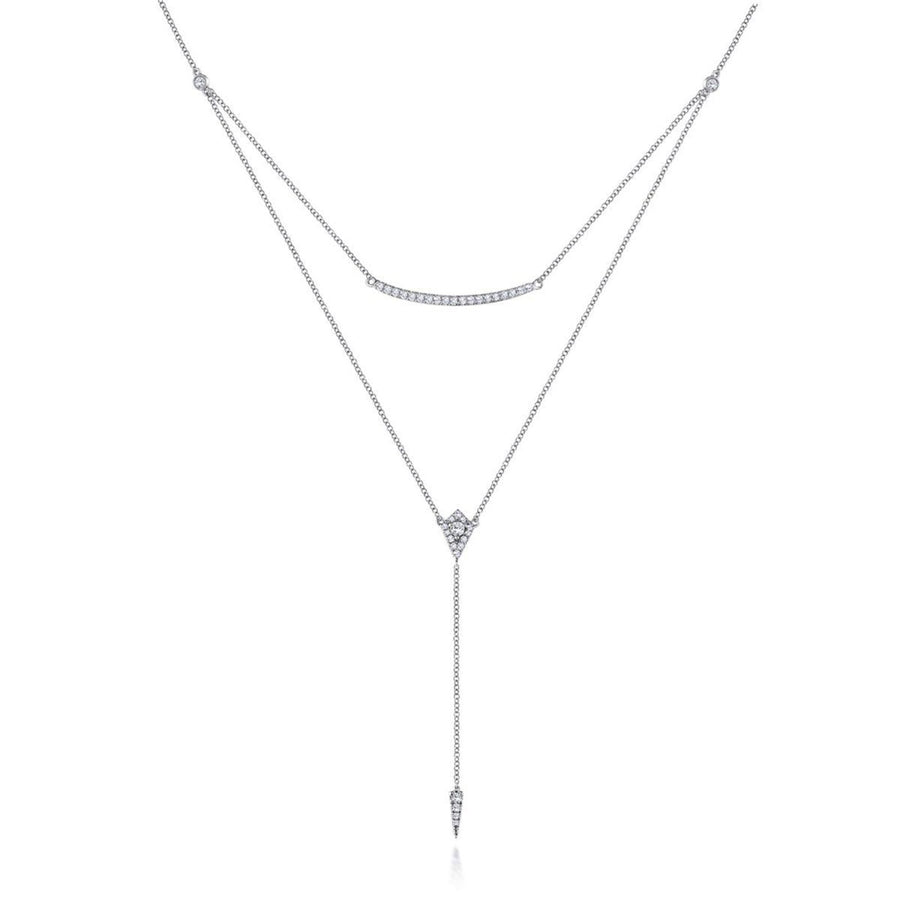 Gabriel & Co. Layered Curved Bar and Diamond Drop Y Necklace - NK5806W45JJ