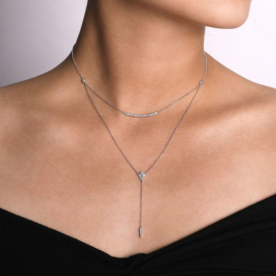 Gabriel & Co. Layered Curved Bar and Diamond Drop Y Necklace - NK5806W45JJ