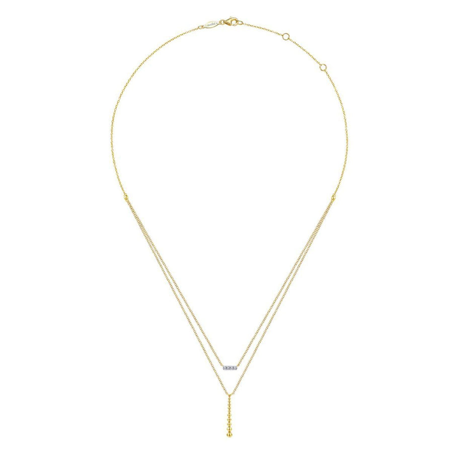 Gabriel & Co. Two Strand Diamond Bar and Bujukan Beaded Pendant Necklace - NK5959Y45JJ